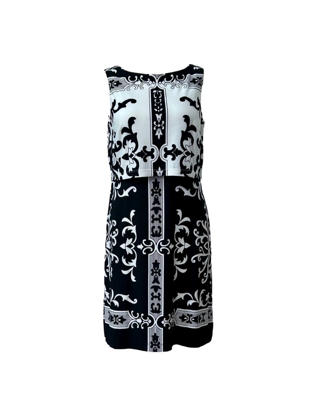 Donna Morgan Black White Damask Scroll Sheath Dress Size 8 - Picture 1 of 10